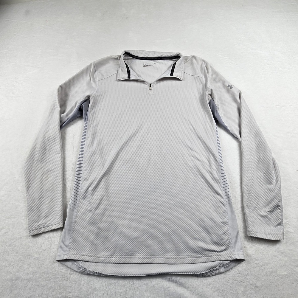 Under Armour ColdGear Reactor Mens Large Gray 1/4 Zip Pullover Waffle Knit Top
